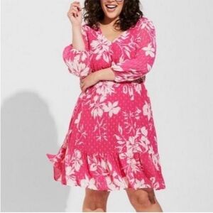 Torrid Bright Pink and White Tropical Floral Print Dress Sz 5